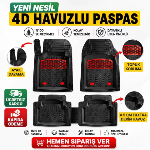 Audi A6 1997-2004 4D Havuzlu Paspas Kırmızı