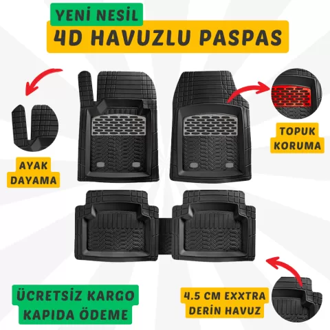Audi A6 1997-2004 4D Havuzlu Paspas Karbon Gri