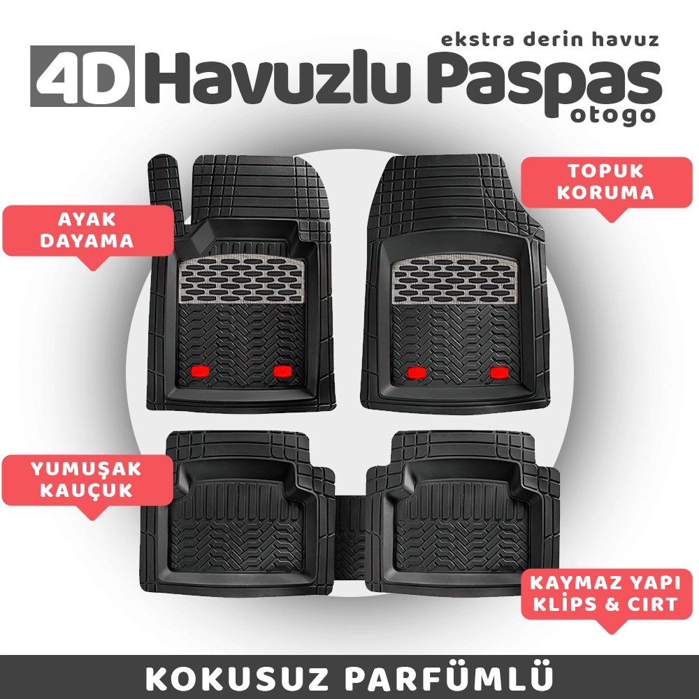 Ford C-Max 2021 Havuzlu Paspas Gri Universal Kesilebilir  5 Koltuklu