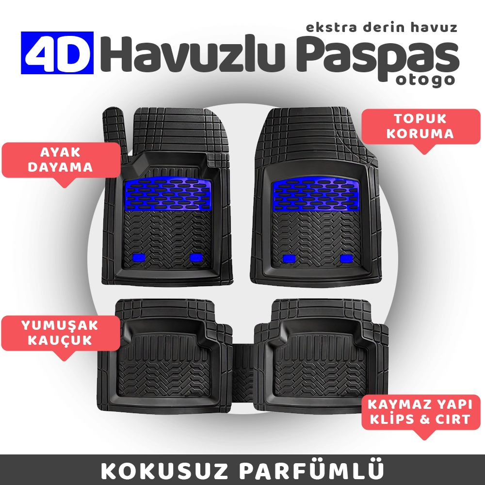 Ford Tourneo Custom 2012 Havuzlu Paspas Mavi Universal Kesilebilir  Şoför + 2 Yolcu Koltuğu - Otomatik Vites